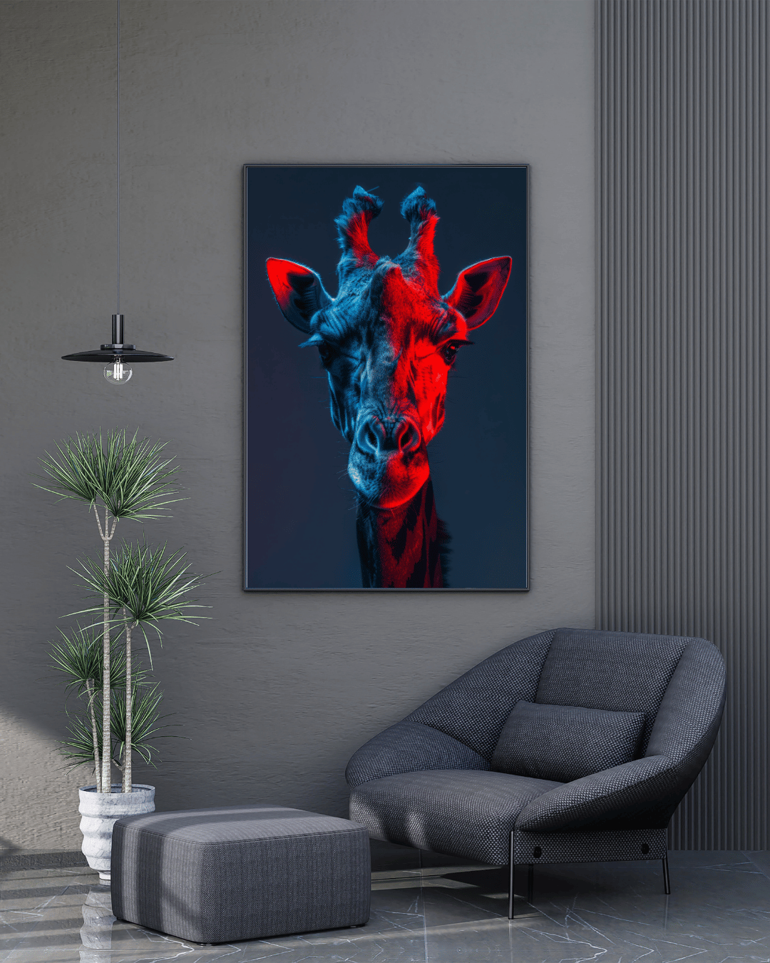"The Neon Giraffe – Nature’s Elegance in Futuristic Light"