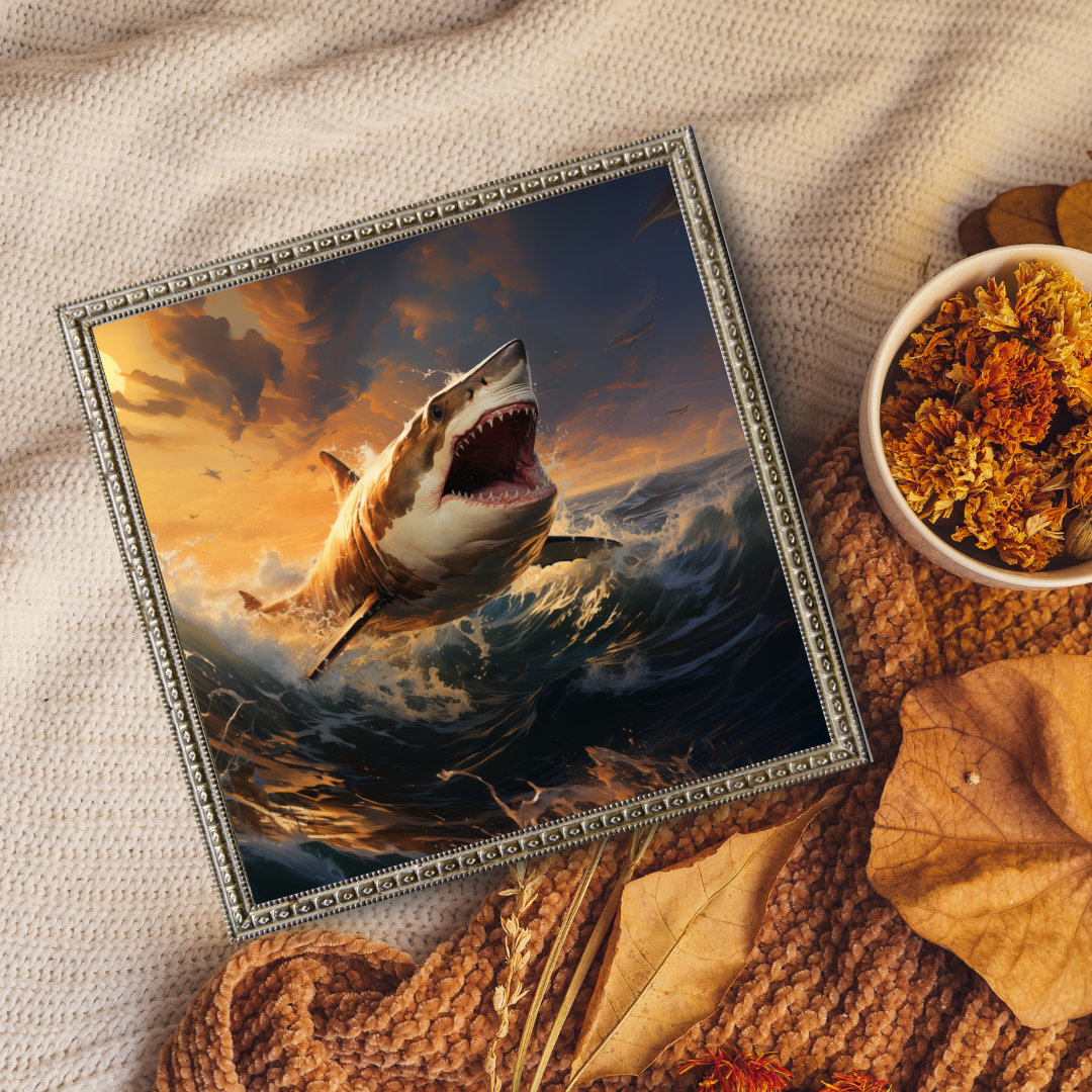"Tidal Fury: Shark in the Roaring Waves"