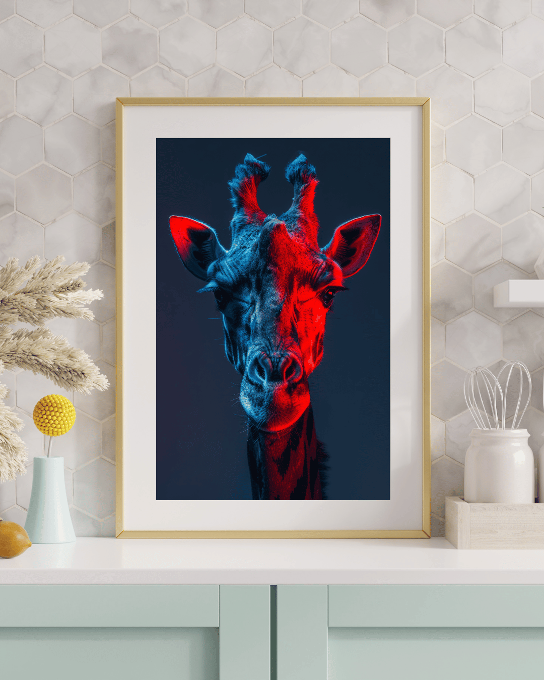 "The Neon Giraffe – Nature’s Elegance in Futuristic Light"
