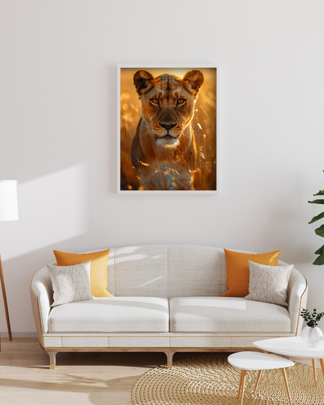 "Queen’s Gaze: Lioness in the Golden Glow"