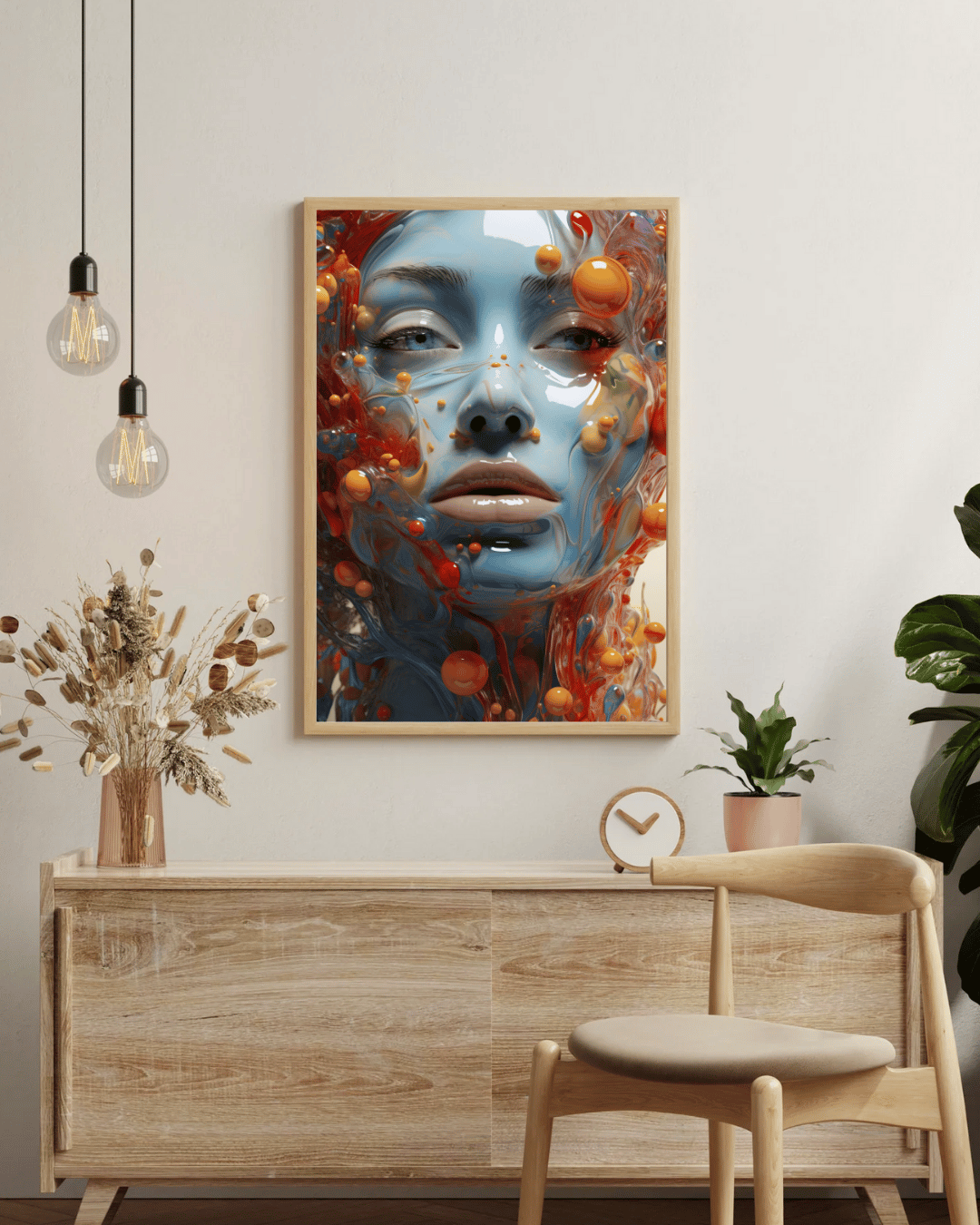 Visage futuriste en résine colorée – Illustration digitale HD