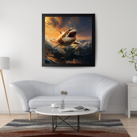 "Tidal Fury: Shark in the Roaring Waves"