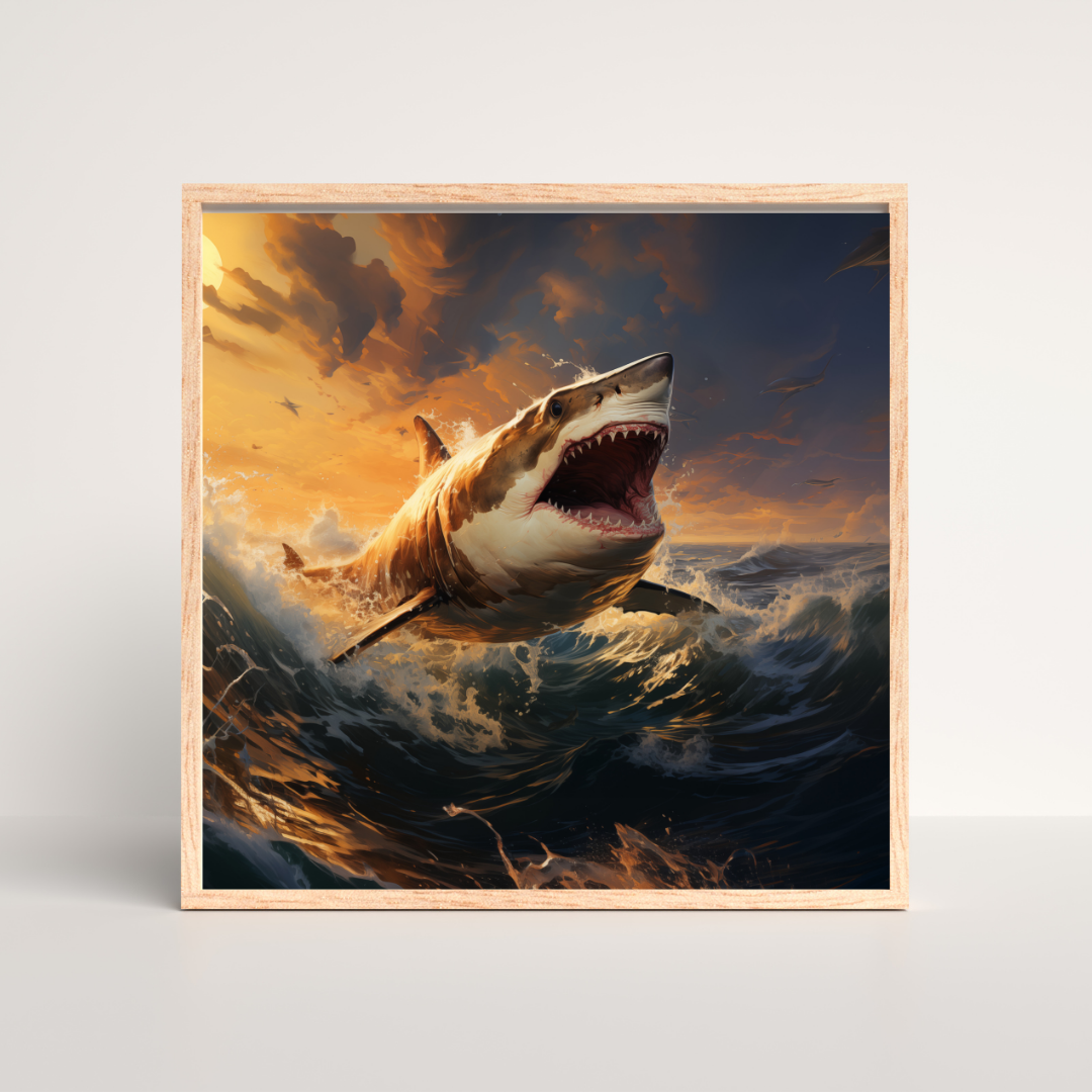 "Tidal Fury: Shark in the Roaring Waves"
