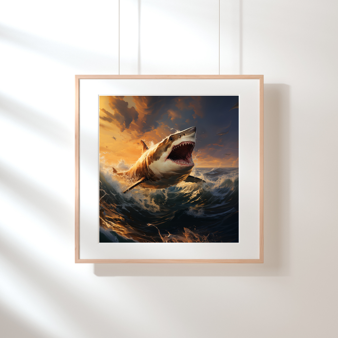 "Tidal Fury: Shark in the Roaring Waves"