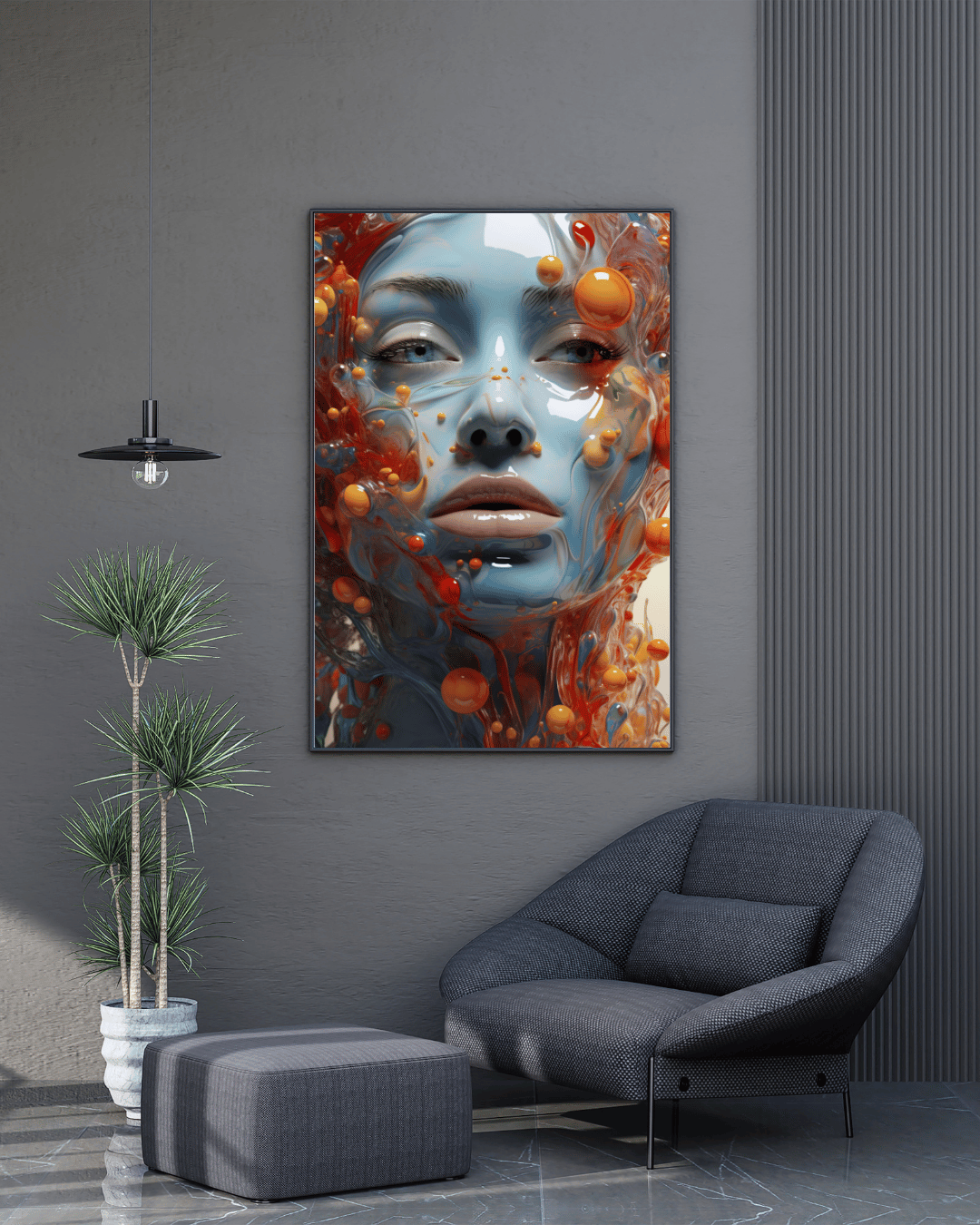 Visage futuriste en résine colorée – Illustration digitale HD