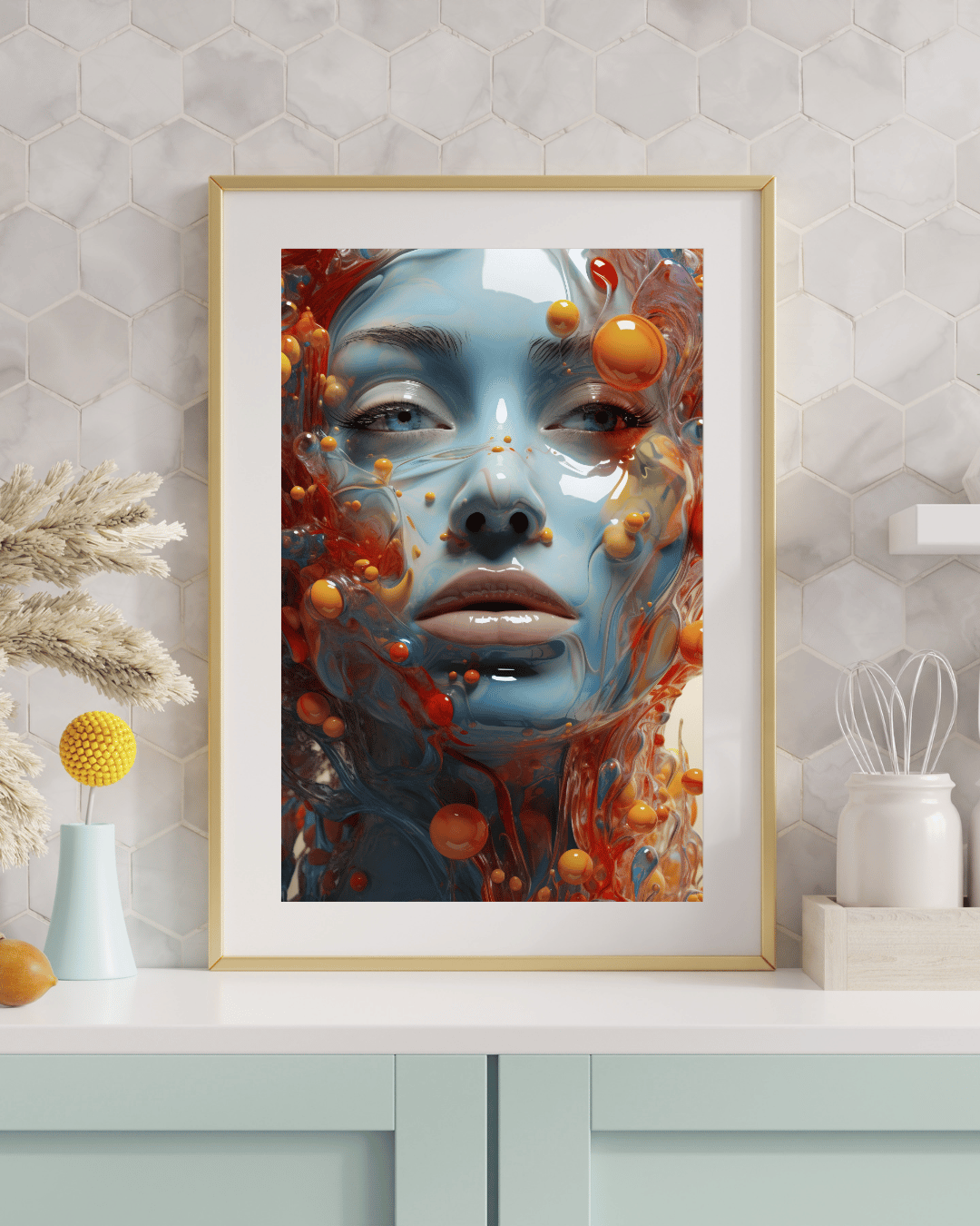 Visage futuriste en résine colorée – Illustration digitale HD