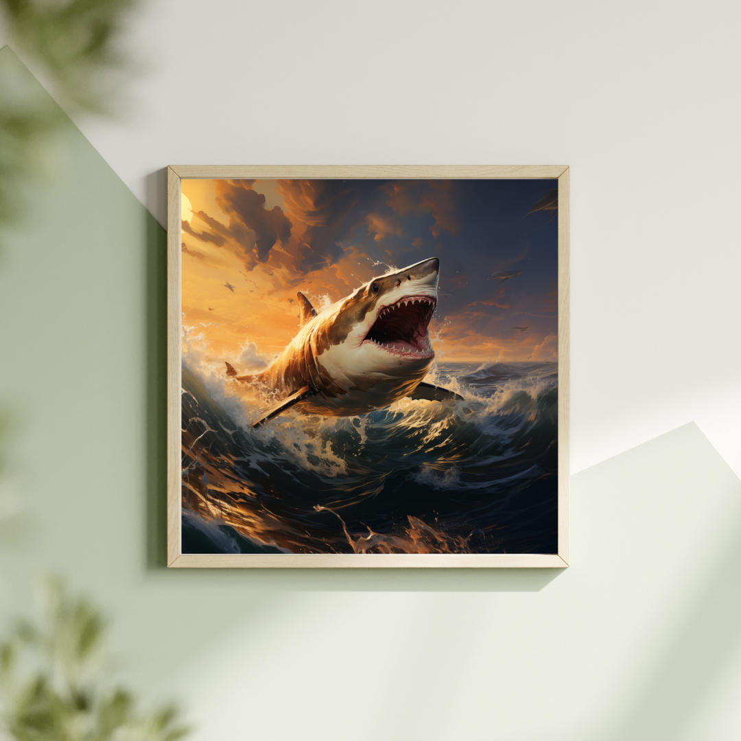 "Tidal Fury: Shark in the Roaring Waves"